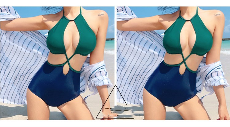 Traje de baño de bikini de cintura alta de una pieza con triángulo profundo de alta gama