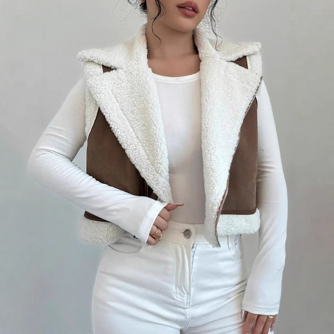 Chaleco de lana de cordero con pelo ligero integrado estilo occidental