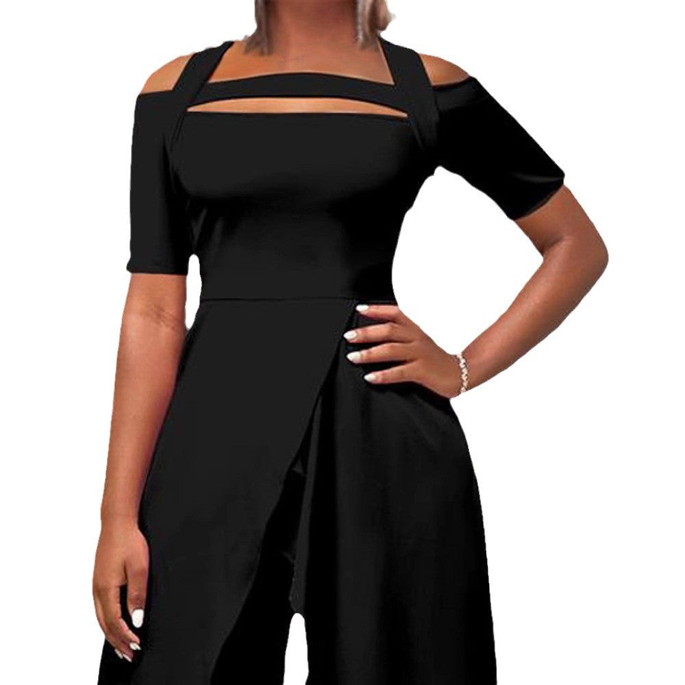 Mono de manga corta con hombros descubiertos y color liso para mujer, estilo europeo y americano