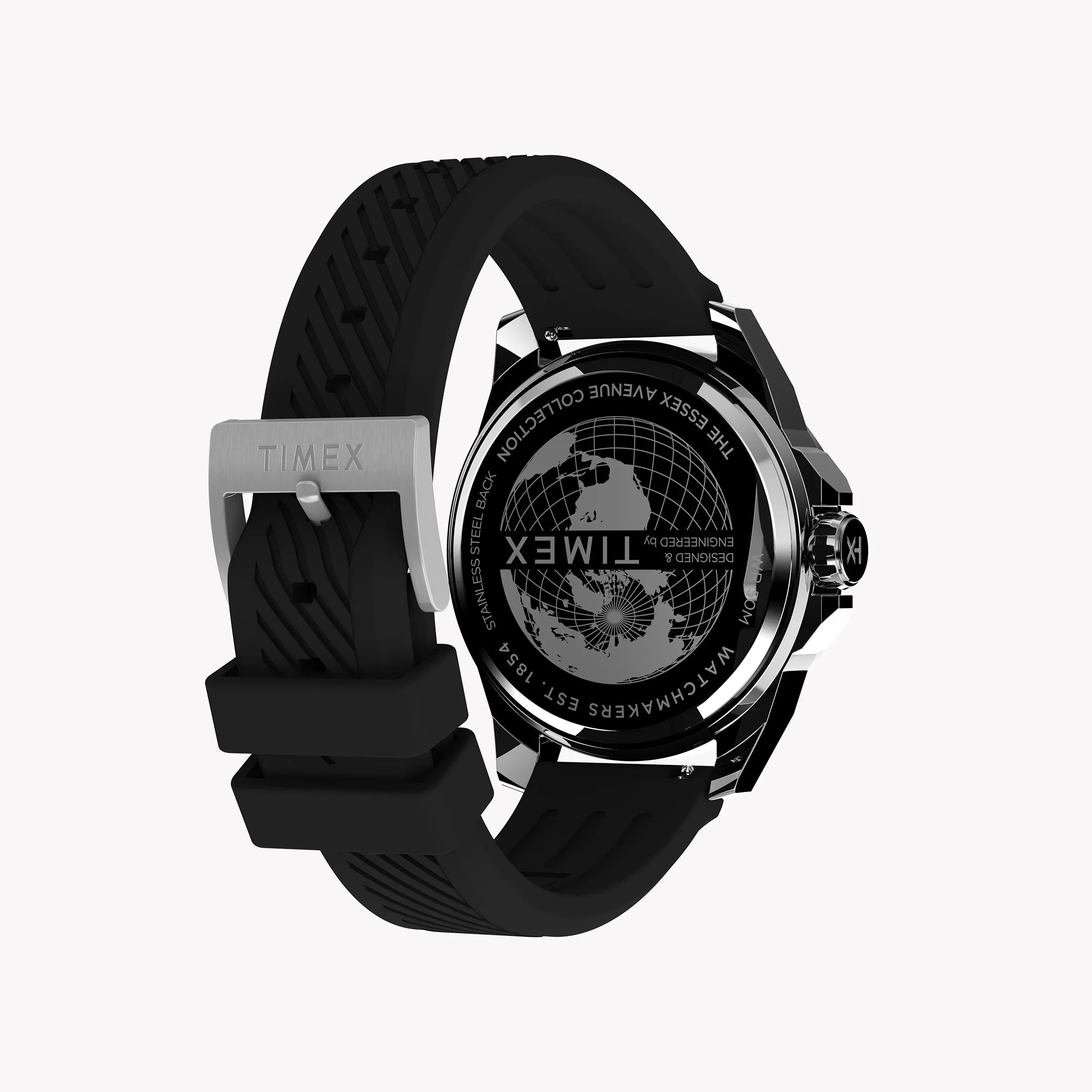 Reloj Timex de silicona negra para hombre, caja plateada | Tw2w42900