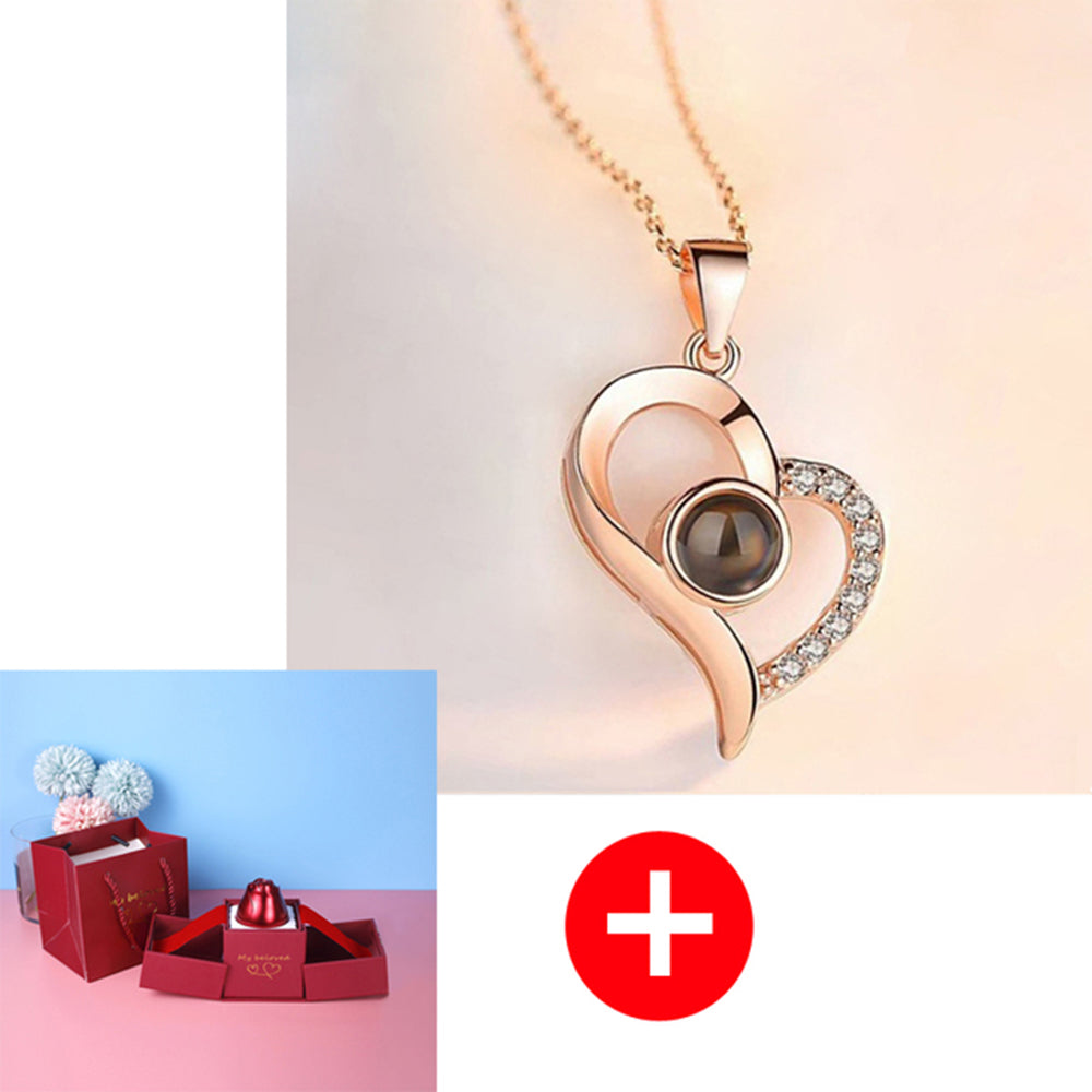 Regalos populares para el Día de San Valentín: collar con caja de regalo de joyería de rosa de metal para boda, collar para novia, regalos