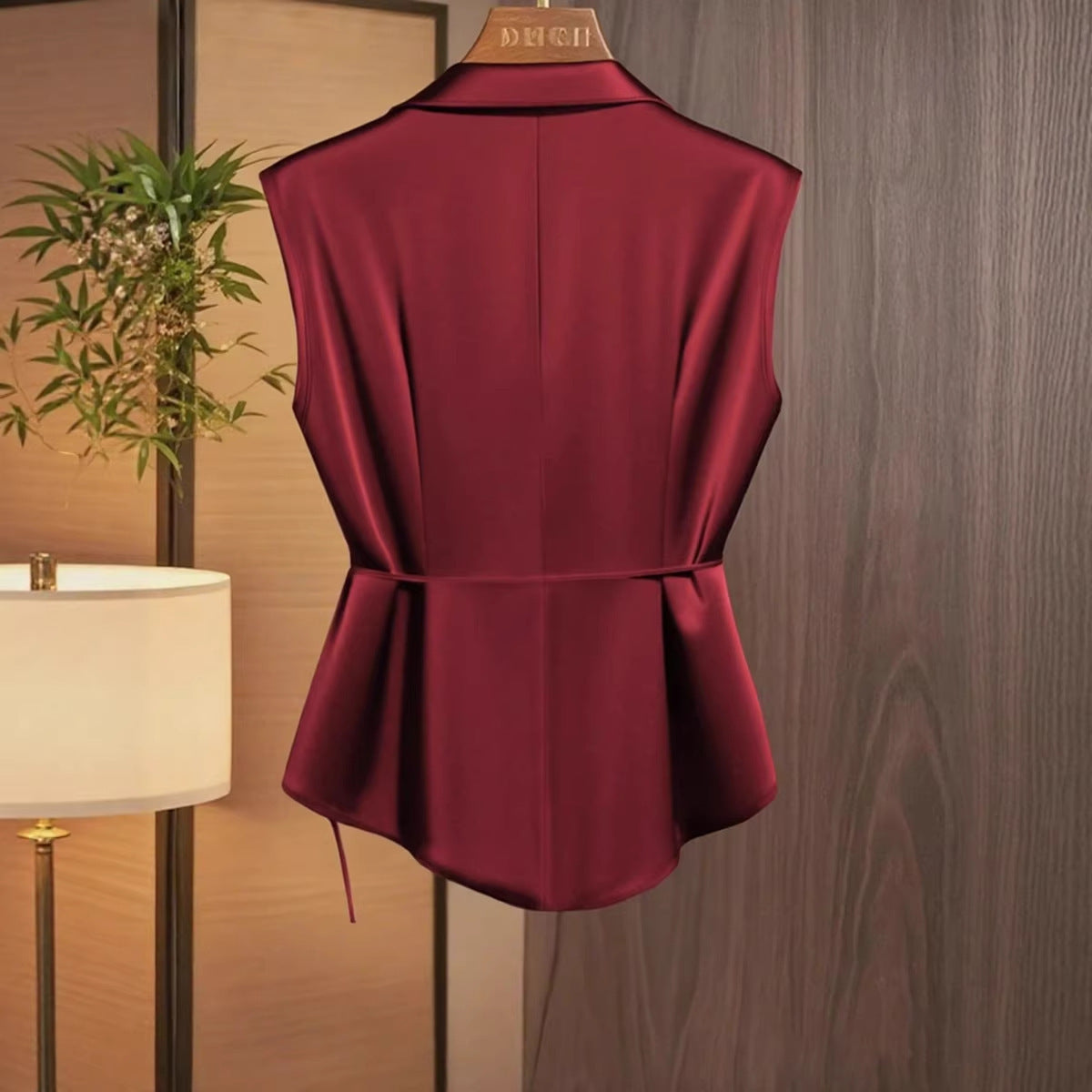 Top informal de satén de color liso para mujer con diseño de lazo con cordones