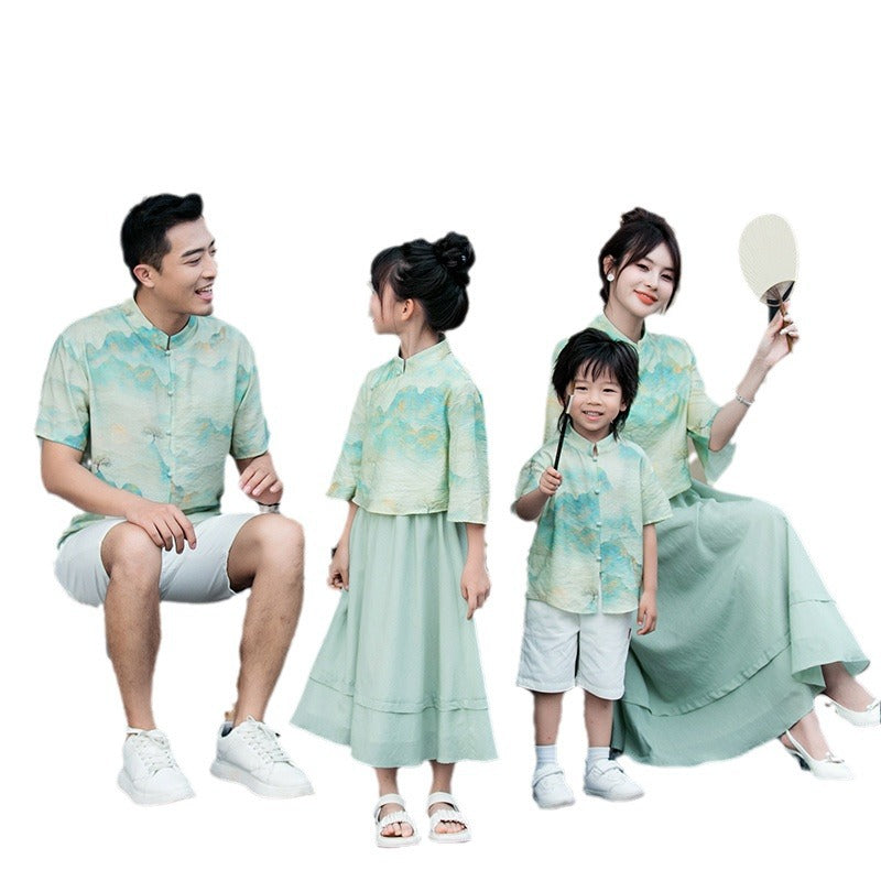 Traje cheongsam de estilo chino para padres e hijos
