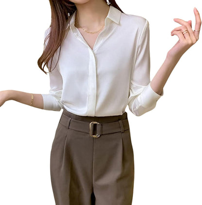 Misharen Women’s Satin Office Wear Top Blouse Shirt – Elegant Long Sleeve Silk Shirt Casual Wear, or Formal Wear For Professionals