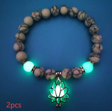 Pulsera de piedra natural de loto luminosa y energética, con cuentas luminosas que brillan en la oscuridad, ideal para yoga, sanación, oración y budismo.