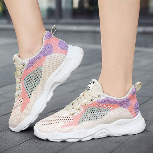 Zapatillas informales con cordones y bloques de color para mujer, versátiles, transpirables, ligeras, para caminar y correr