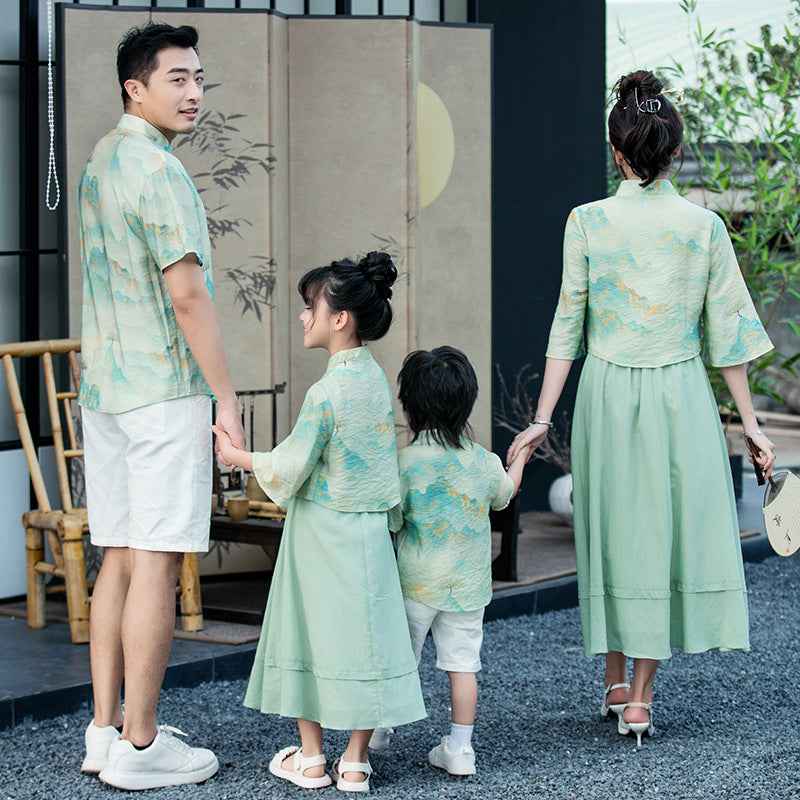 Traje cheongsam de estilo chino para padres e hijos