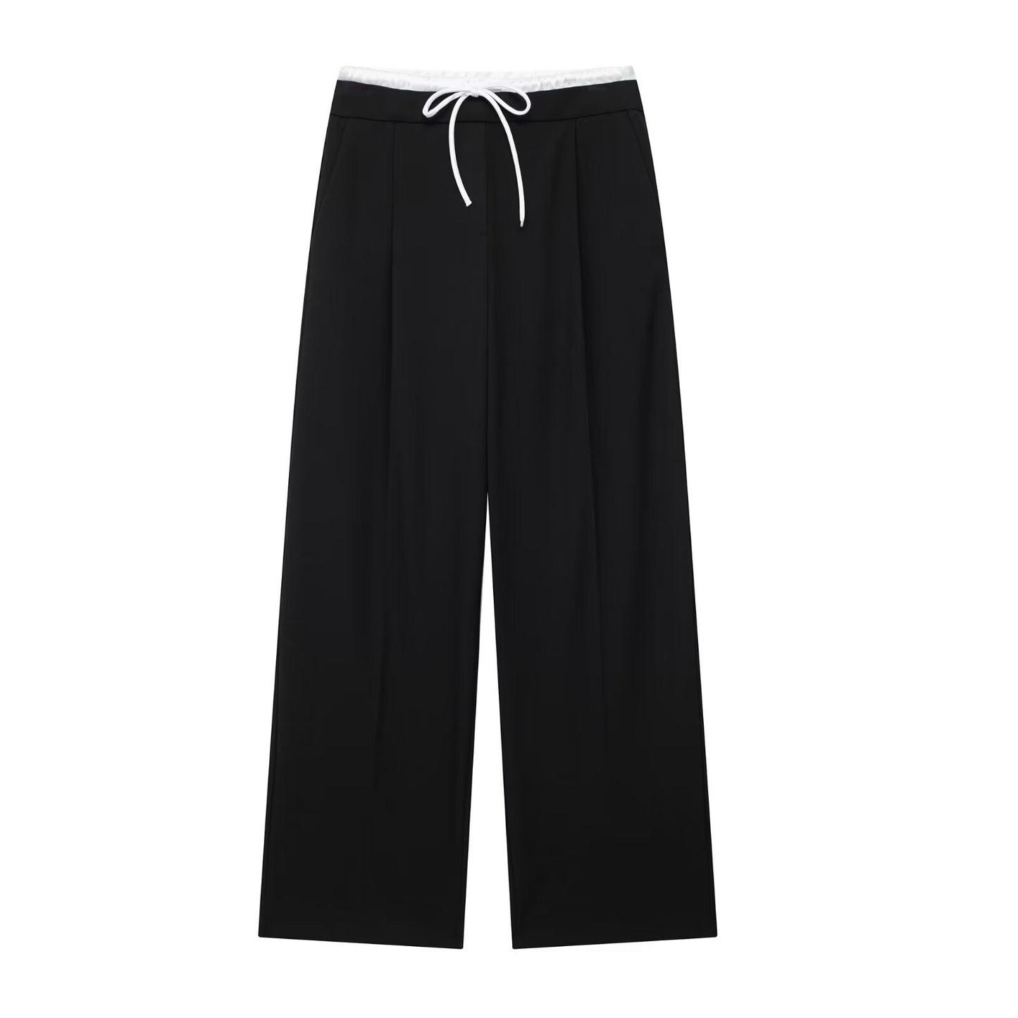 Simple Relaxed Fit Womens Pants With A Drawstring And Elastic Waist
