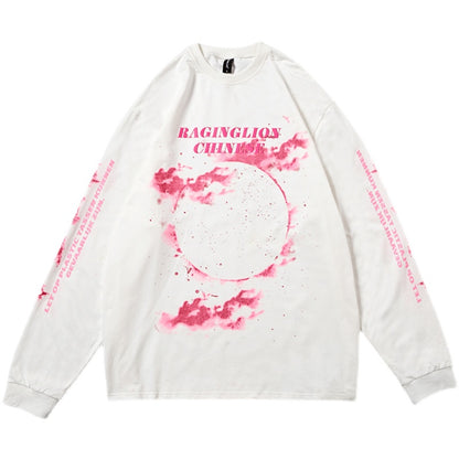 Burning Cloud Retro Design Ins Loose Oversize Long Sleeve T-Shirt