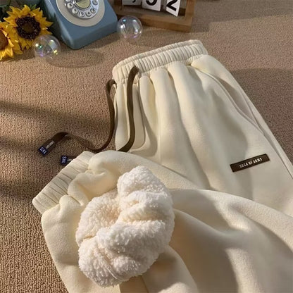 Mens Fleece-Lined Thickened Loose-Fit Casual Pants