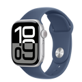 Smartwatch Apple Watch Series 10, Cellular, 42 mm, carcasa de aluminio argintiu, cura sport din denim, M/L (APPLE-MWX43QH)