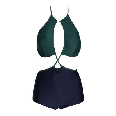 Traje de baño de bikini de cintura alta de una pieza con triángulo profundo de alta gama