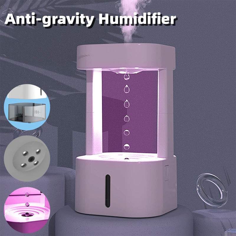 Humidificador de aire acondicionado con forma de gota de agua antigravedad, creativo, silencioso, para el hogar, dormitorio y oficina, con tanque de agua de 580 ml.