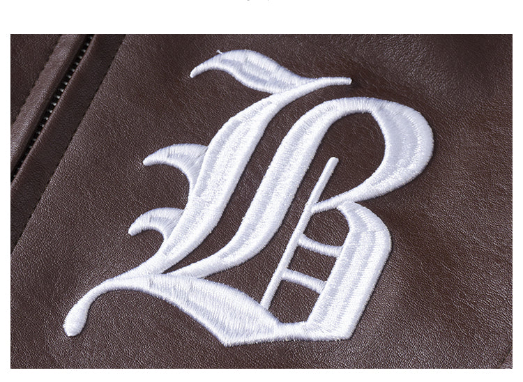 Chaqueta de cuero bordada con patchwork en contraste de High Street