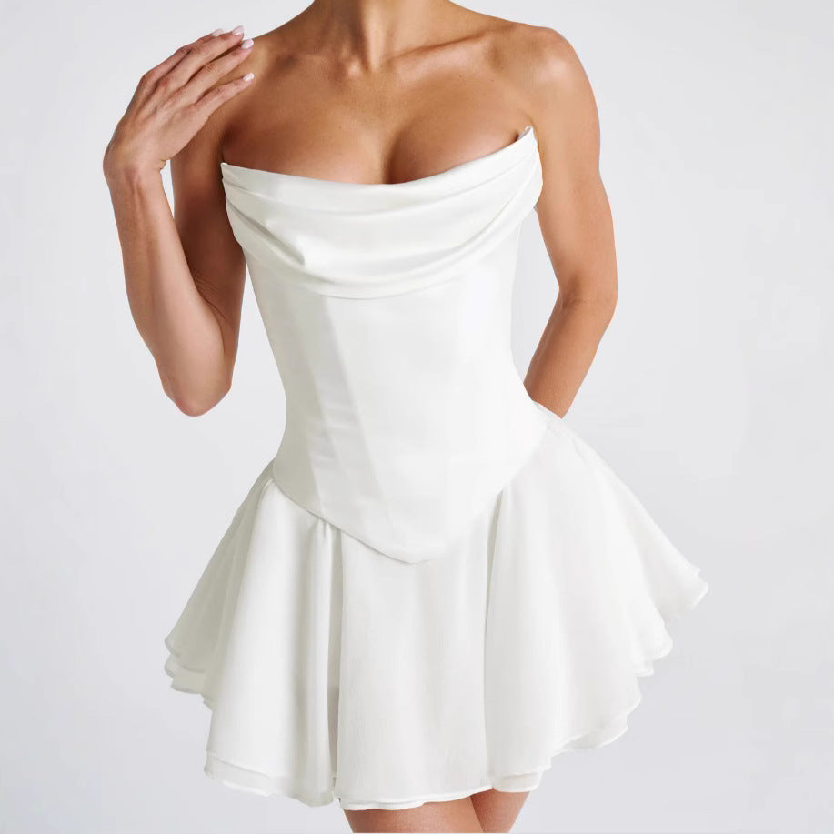 Vestido francés de color liso con top de tubo y mangas