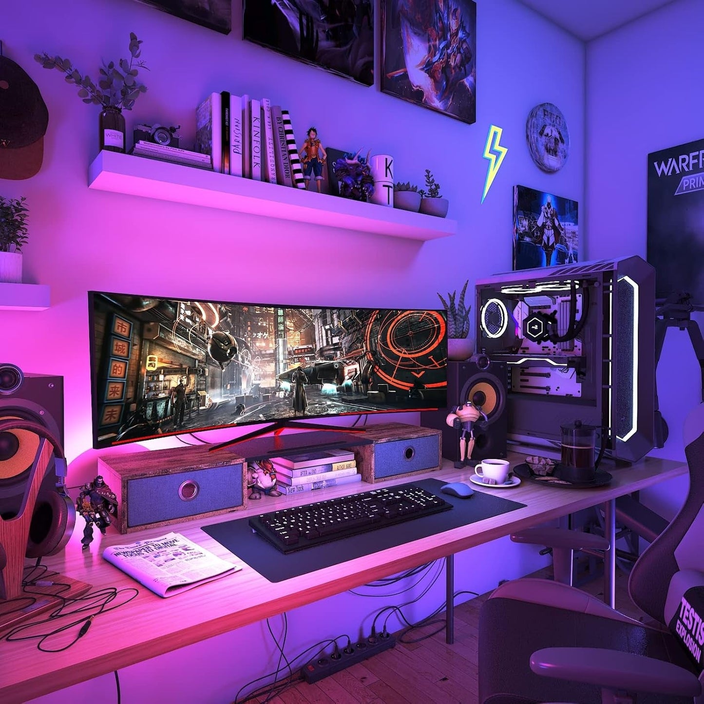 Dual Monitor Stand Riser For Two Monitors With Two Drawers