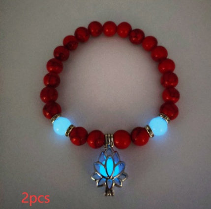 Pulsera de piedra natural de loto luminosa y energética, con cuentas luminosas que brillan en la oscuridad, ideal para yoga, sanación, oración y budismo.
