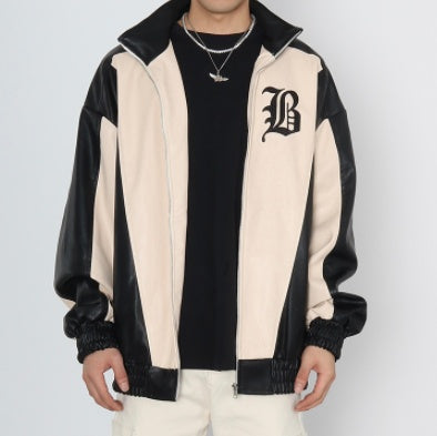 Chaqueta de cuero bordada con patchwork en contraste de High Street