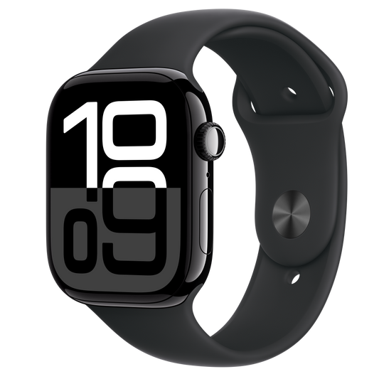 Smartwatch Apple Watch Series 10, GPS, 46 mm, carcasa Jet Black Alu, curea sport neagra, M/L (APPLE-MWWQ3QH)
