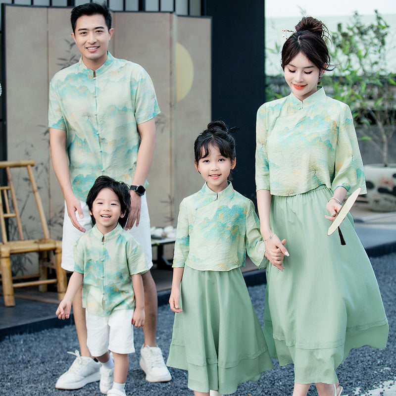 Traje cheongsam de estilo chino para padres e hijos
