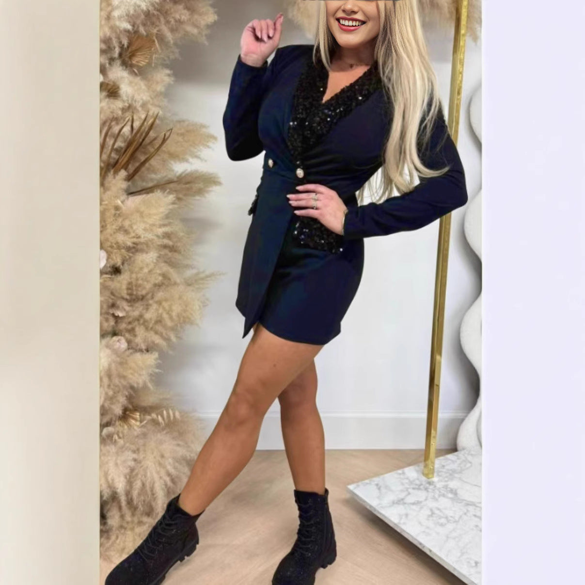 Falda de mono con lentejuelas empalmadas de estilo de alta gama para mujer