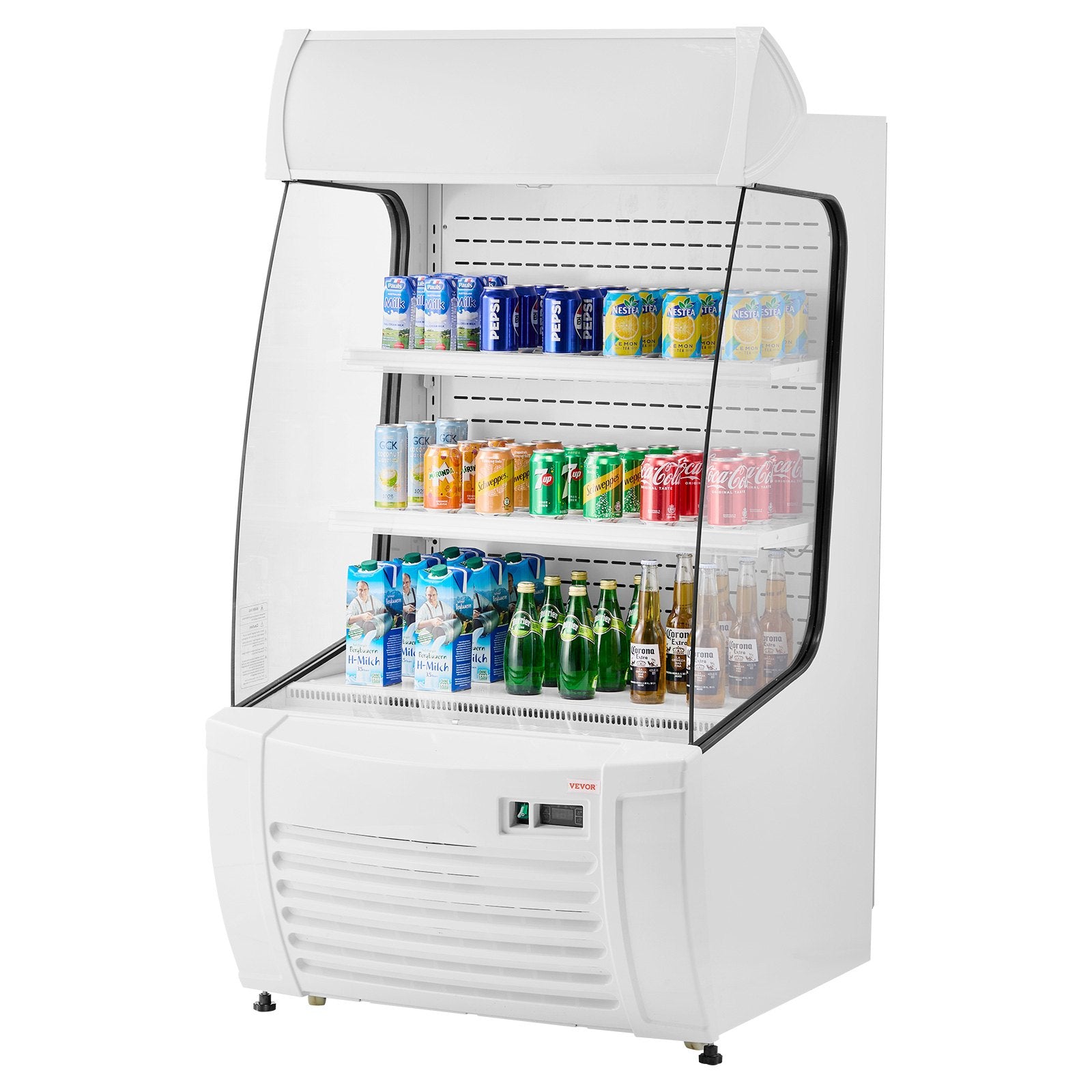 Refrigerador comercial de exhibición al aire libre con estantes de 2 niveles, refrigerador de exhibición listo para llevar con cortina de aire y luz LED publicitaria, ideal para restaurantes, tiendas y oficinas, 12.7 pies cúbicos.