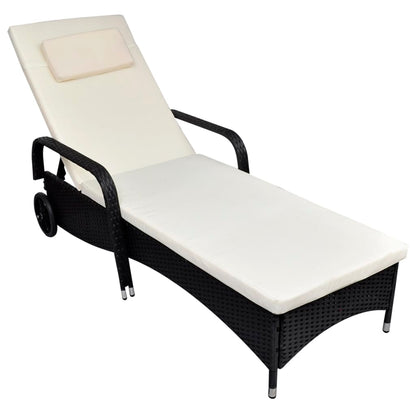 NNEVL Sun Lounger with Cushion & Wheels Poly Rattan Black