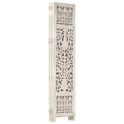 NNEVL Hand carved 5-Panel Room Divider White 200x165 cm Solid Mango Wood