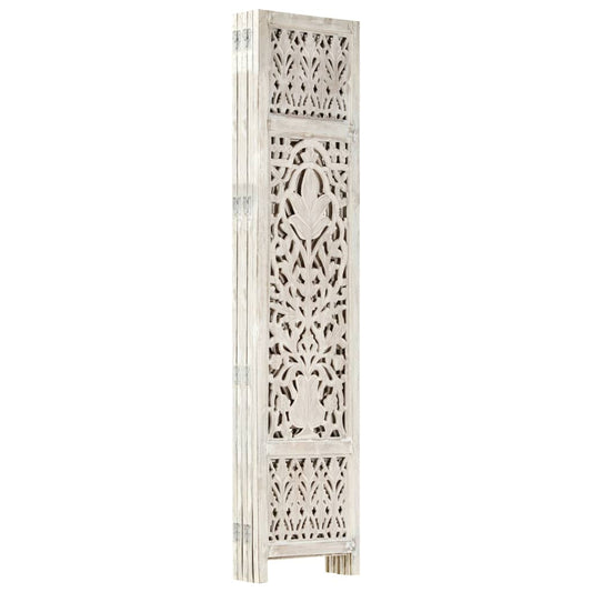 NNEVL Hand carved 5-Panel Room Divider White 200x165 cm Solid Mango Wood