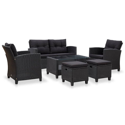 NNEVL 6 Piece Garden Sofa Set with Cushions Poly Rattan Black