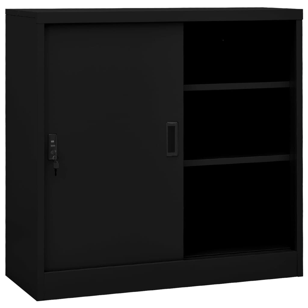 Armario de oficina NNEVL con puerta corredera, negro, 90 x 40 x 90 cm, acero