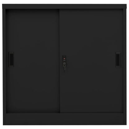 NNEVL Office Cabinet with Sliding Door Black 90x40x90 cm Steel