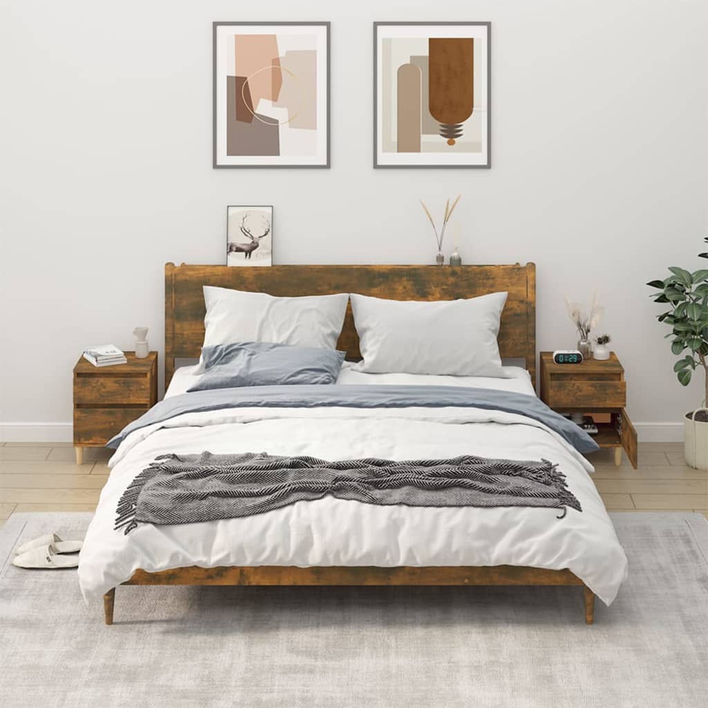 Mesitas de noche NNEVL 2 piezas Roble ahumado 40x35x50 cm