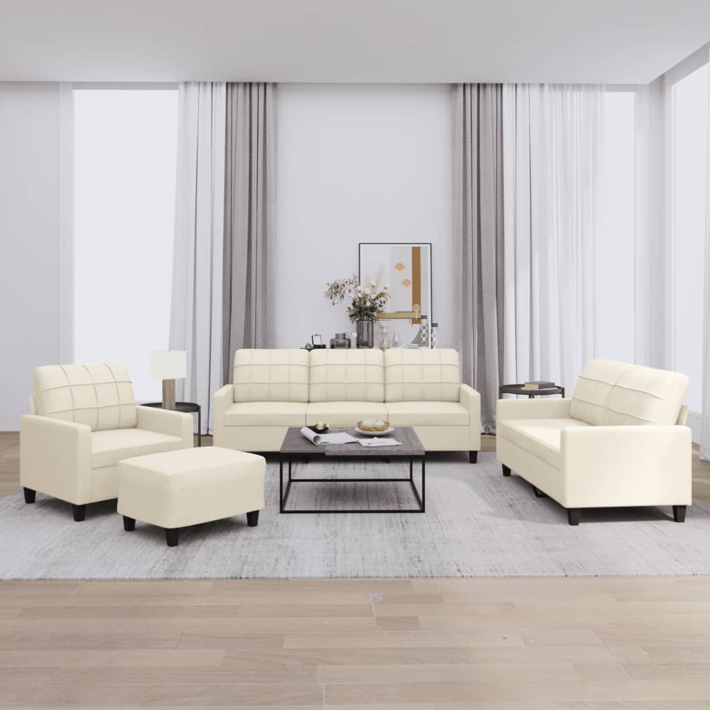 NNEVL 4 Piece Sofa Set with Cushions Cream Faux Leather