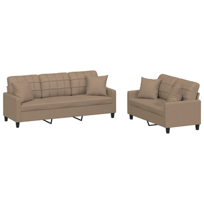 NNEVL 2 Piece Sofa Set with Pillows Cappuccino Faux Leather