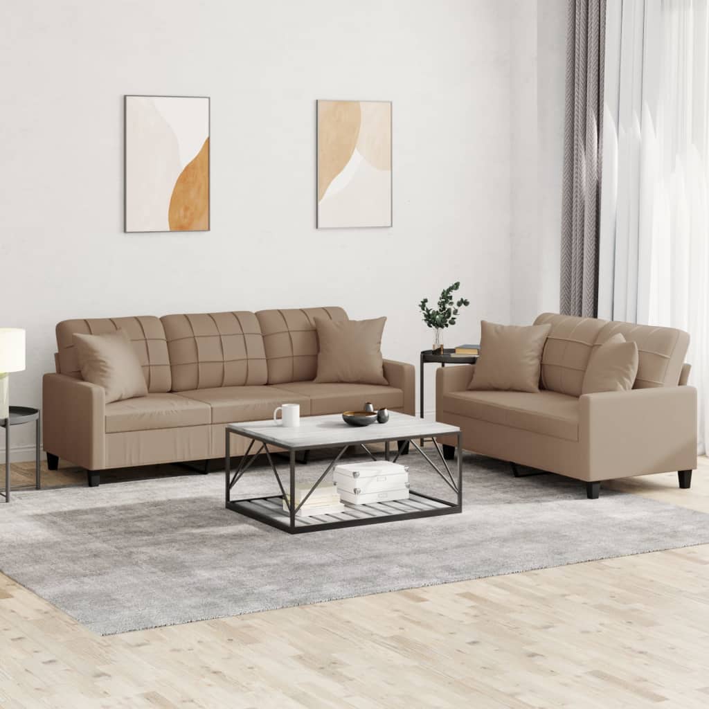 NNEVL 2 Piece Sofa Set with Pillows Cappuccino Faux Leather