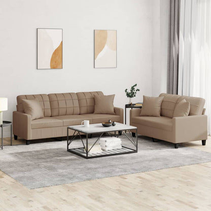 NNEVL 2 Piece Sofa Set with Pillows Cappuccino Faux Leather