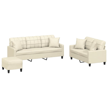 NNEVL 3 Piece Sofa Set with Pillows Cream Faux Leather