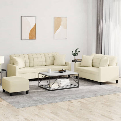 NNEVL 3 Piece Sofa Set with Pillows Cream Faux Leather