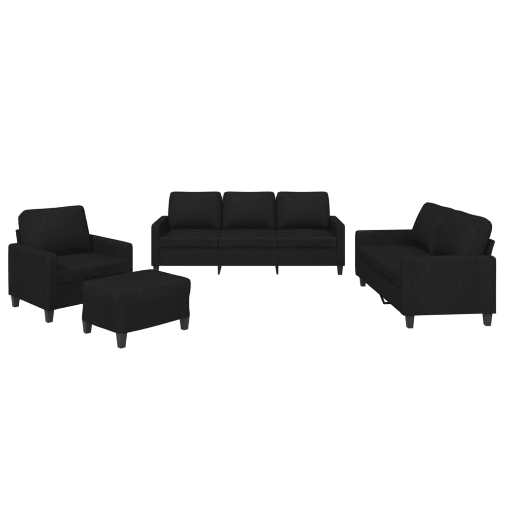 NNEVL 4 Piece Sofa Set with Cushions Black Fabric