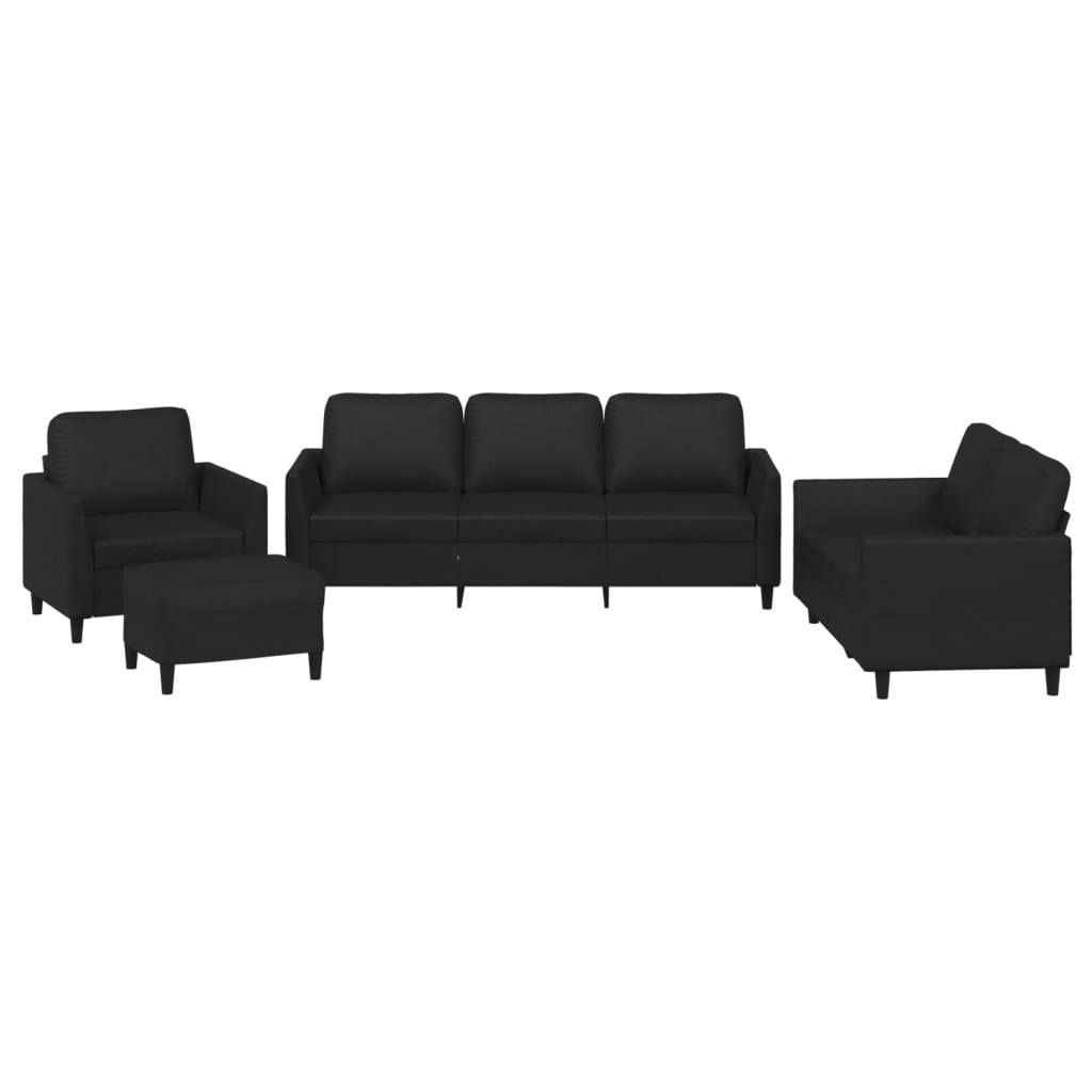 NNEVL 4 Piece Sofa Set with Cushions Black Faux Leather
