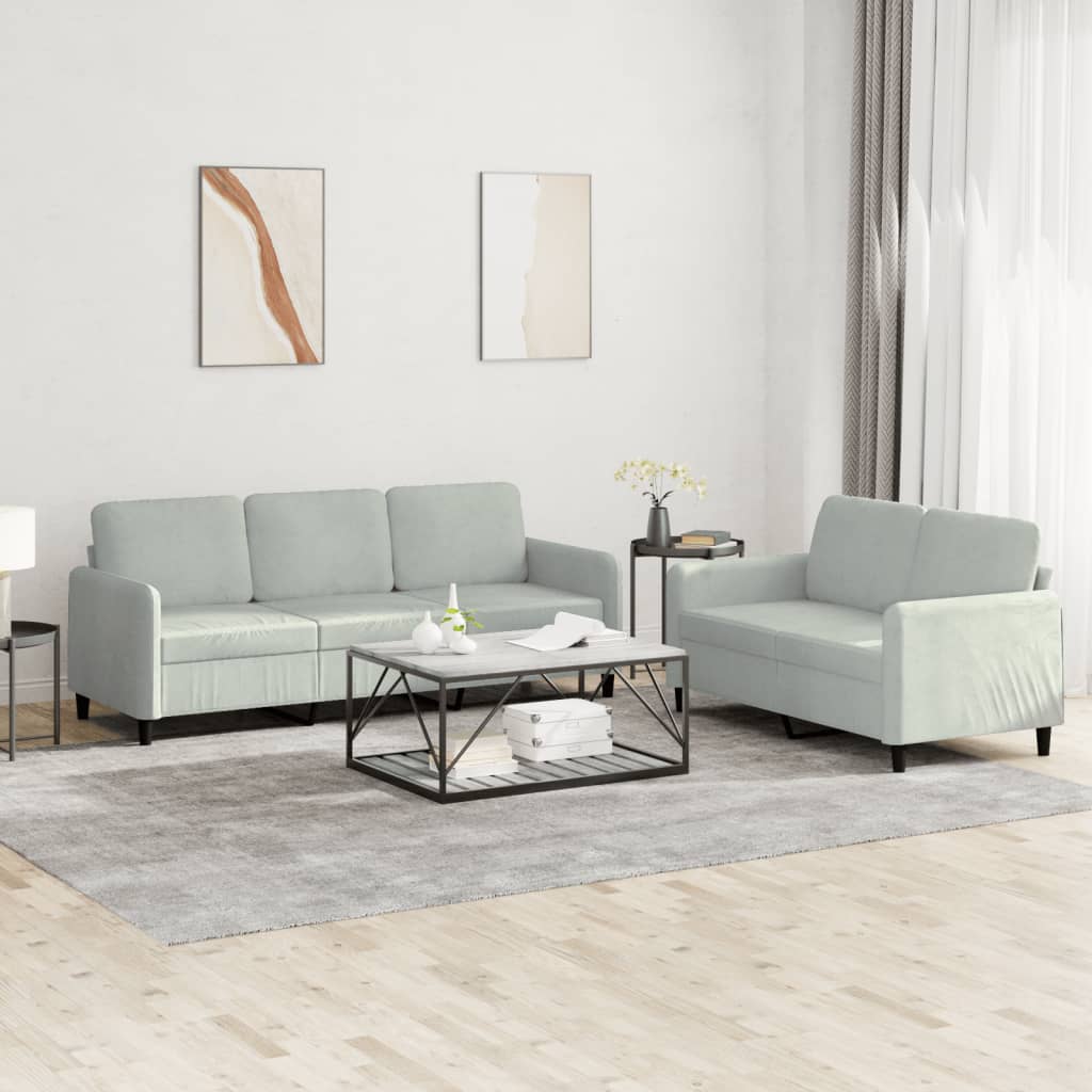 NNEVL 2 Piece Sofa Set Light Grey Velvet