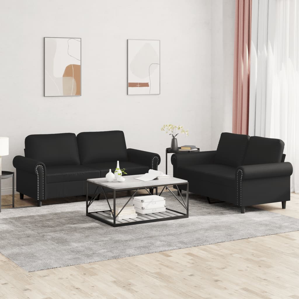 NNEVL 2 Piece Sofa Set with Cushions Black Faux Leather