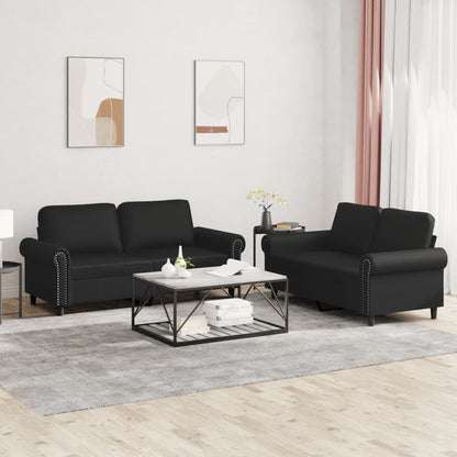 NNEVL 2 Piece Sofa Set with Cushions Black Faux Leather