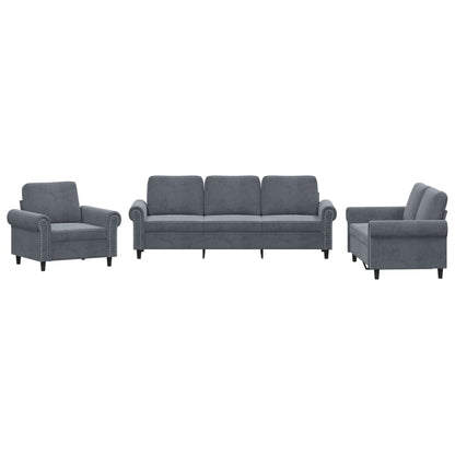 NNEVL 3 Piece Sofa Set with Cushions Dark Grey Velvet
