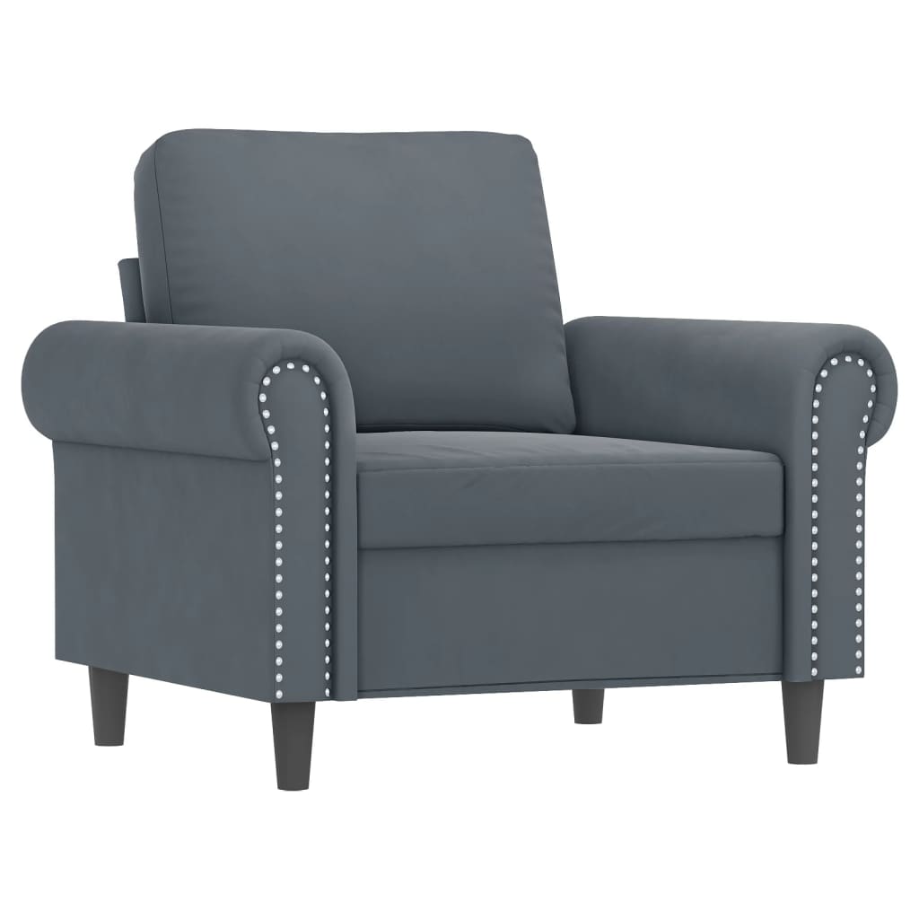 NNEVL 3 Piece Sofa Set with Cushions Dark Grey Velvet