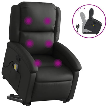 NNEVL Stand up Massage Recliner Chair Black Real Leather