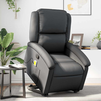 NNEVL Stand up Massage Recliner Chair Black Real Leather