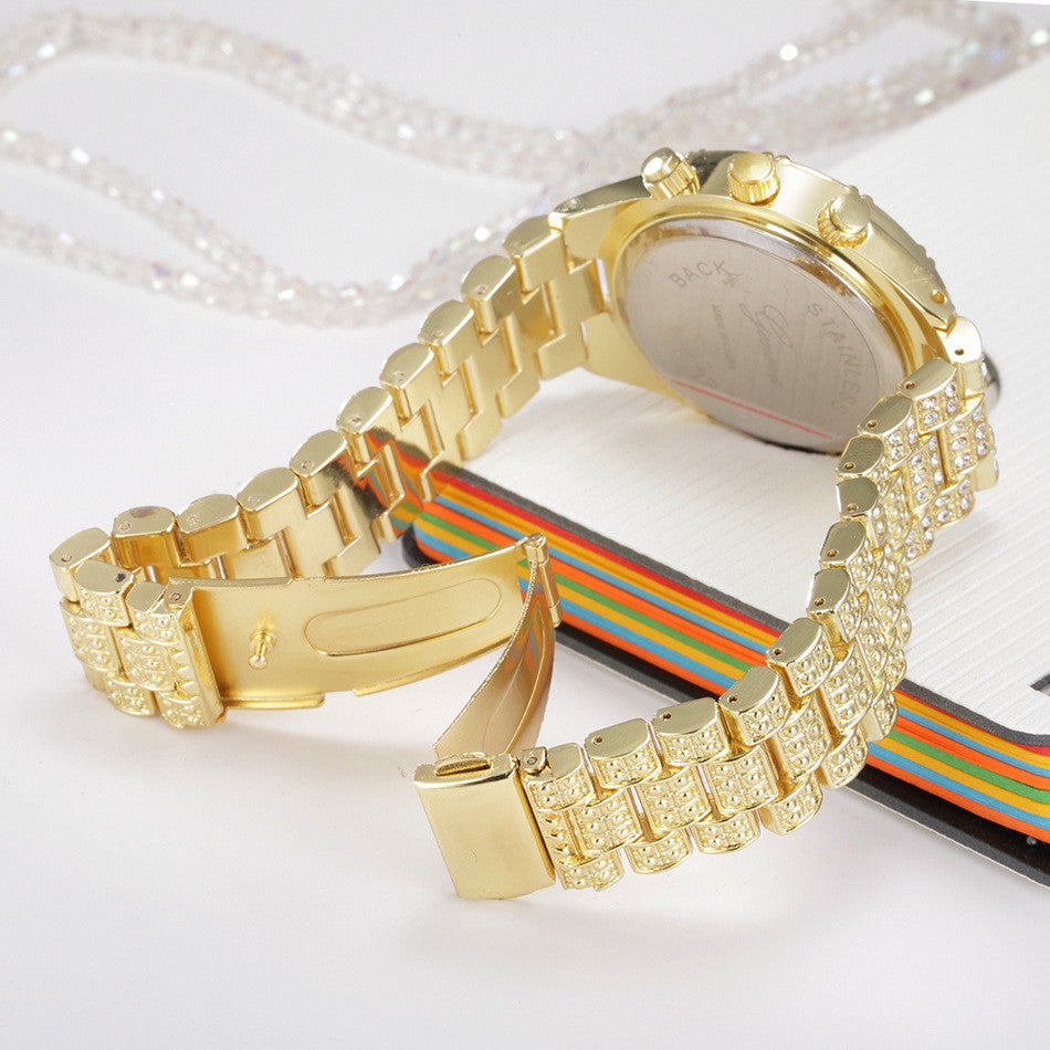 Reloj de pulsera analógico de cuarzo de cristal para mujer, reloj de pulsera de acero inoxidable de moda Ginebra de lujo para hombre, reloj deportivo para mujer