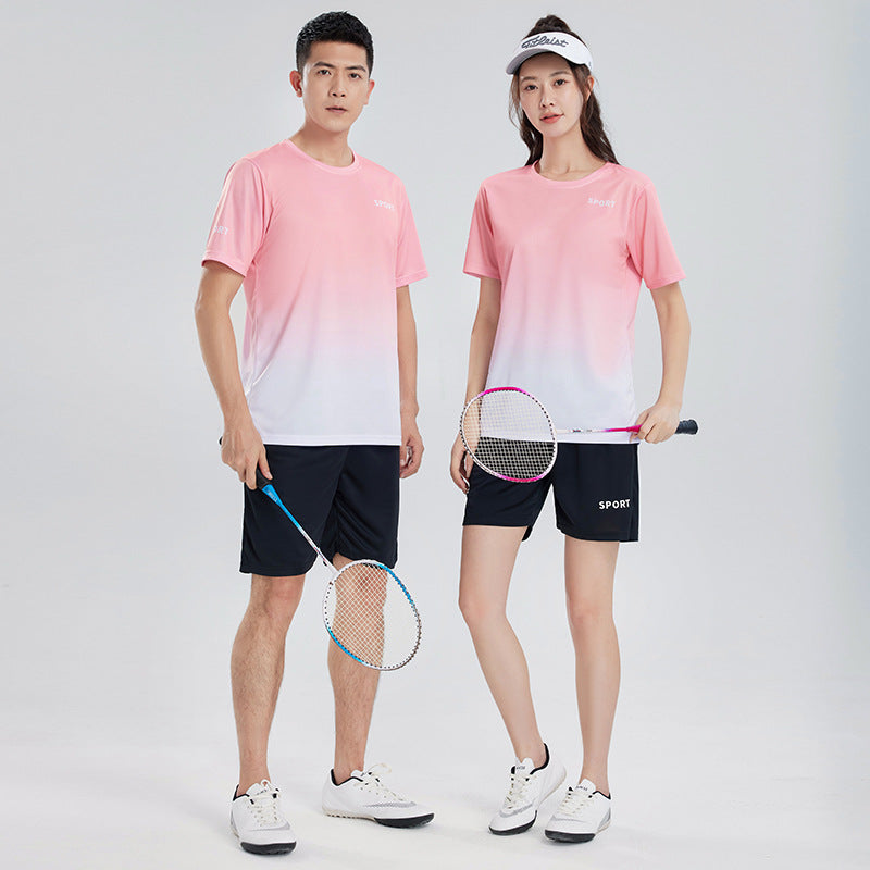 Camiseta de manga corta para entrenamiento, ropa de secado rápido, para correr, suelta, informal, con degradado, traje deportivo